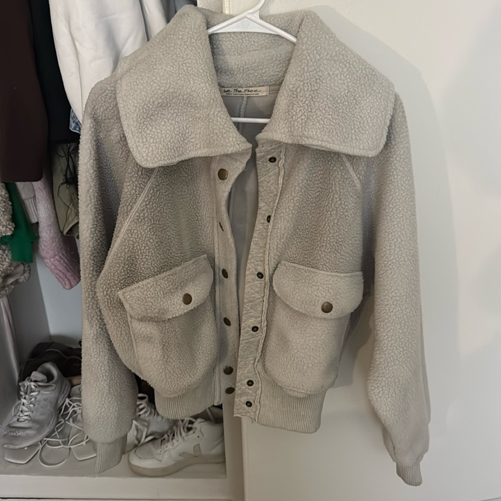 We the Free Gray Shasta Fleece Snap Up Bomber Jacket
